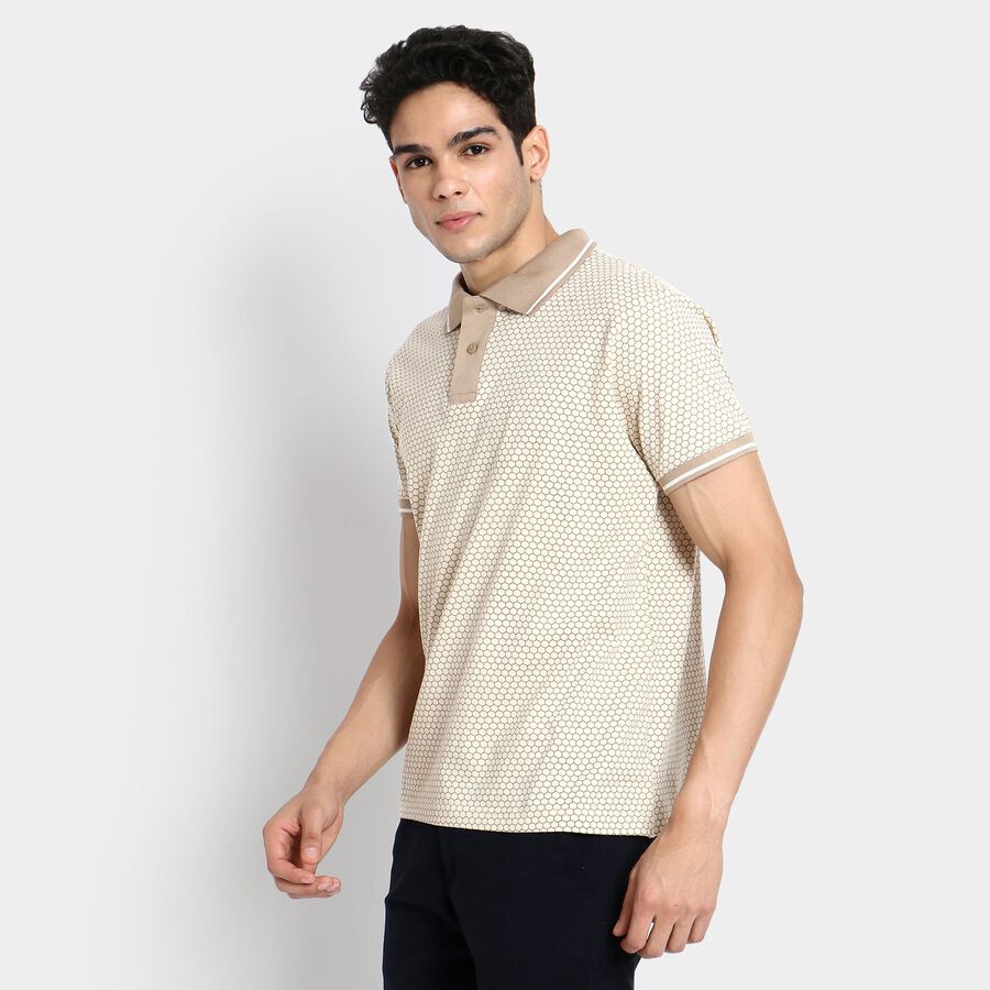 Men's 100% Cotton Collared Half Sleeves T-Shirt, Ecru Melange, large image number null