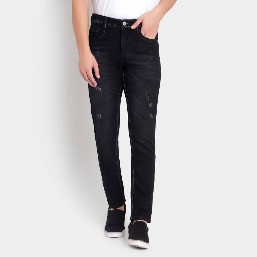 Mild Distress 5 Pocket Slim Jeans, Black, large image number null
