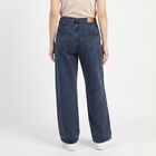 Women's Navy Blue Wide Leg Washed Jeans, गहरा नीला, small