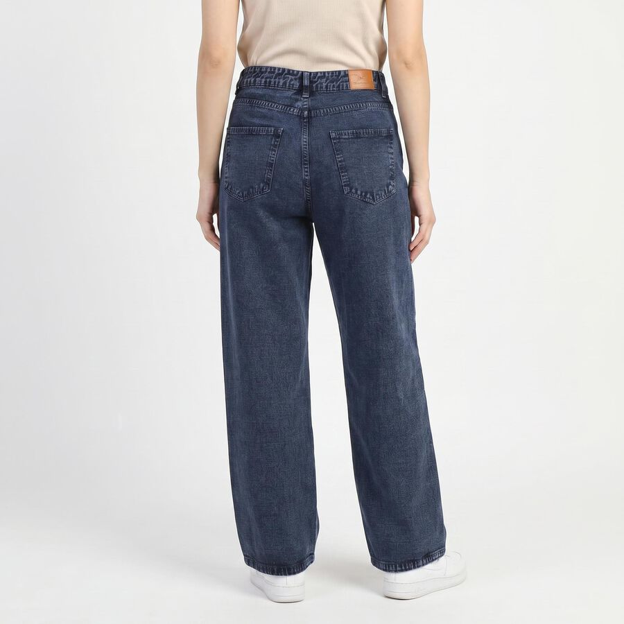 Women's Navy Blue Wide Leg Washed Jeans, गहरा नीला, large