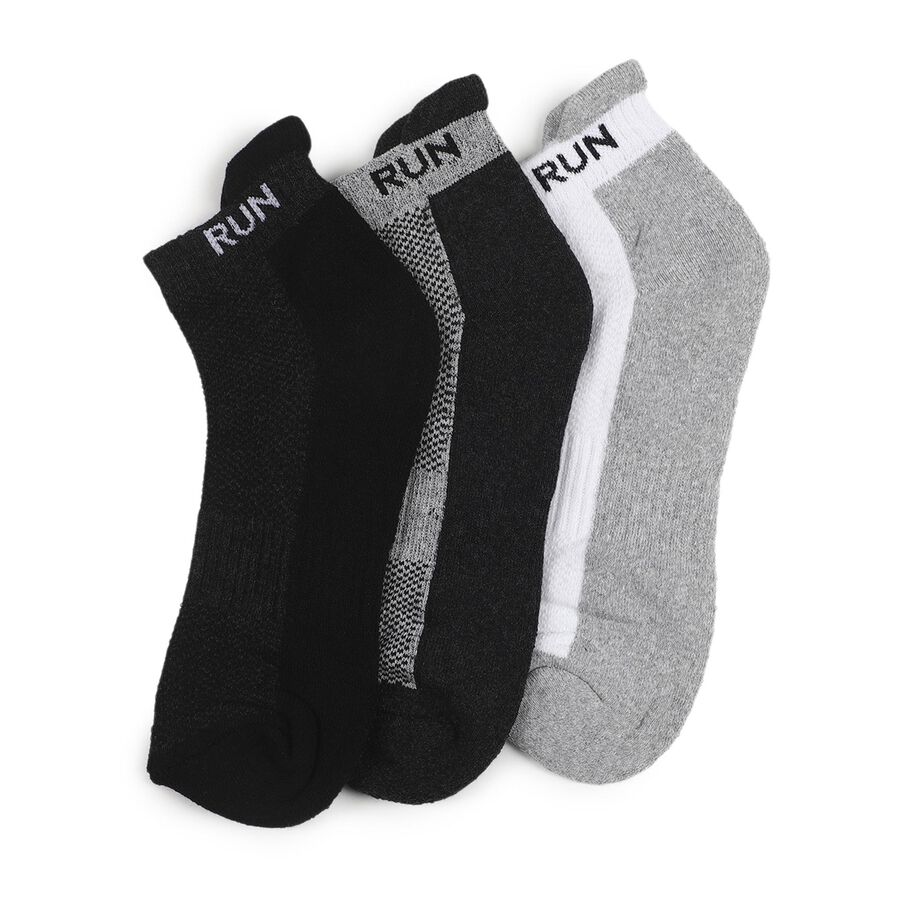 Men's Black and Gray Regular Fit Textured Ankle Socks Pack of 4, सफ़ेद, large image number null