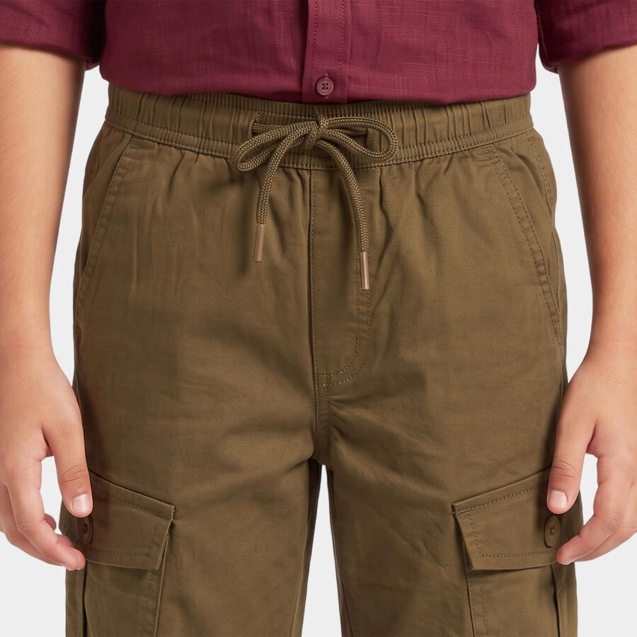 Boys' Olive Green Regular Fit Cargo Trousers, ओलिव, large