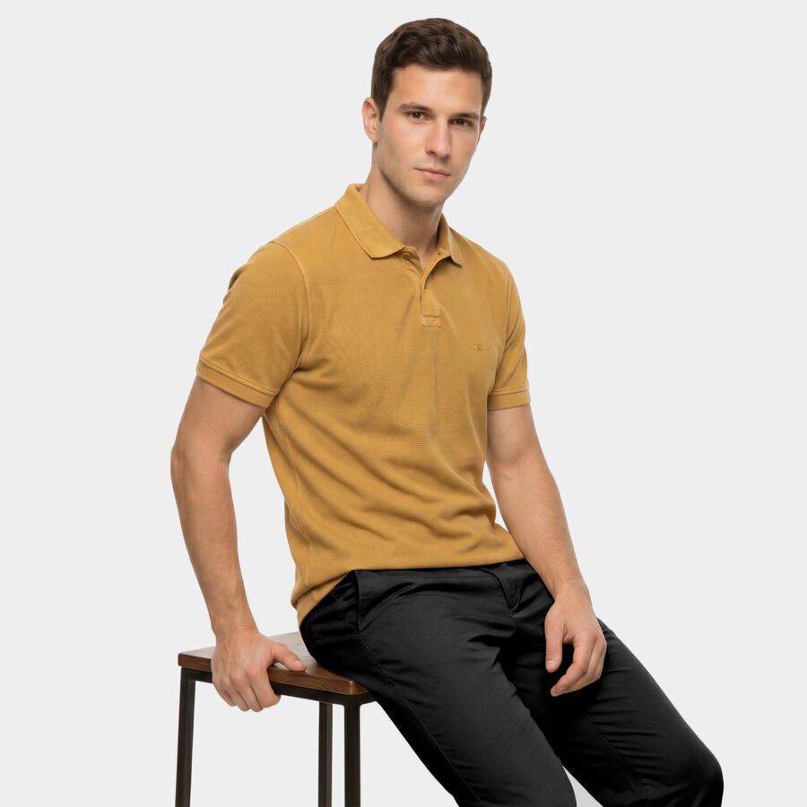 Men's Yellow Polo Neck Polo T-Shirt, पीला, large