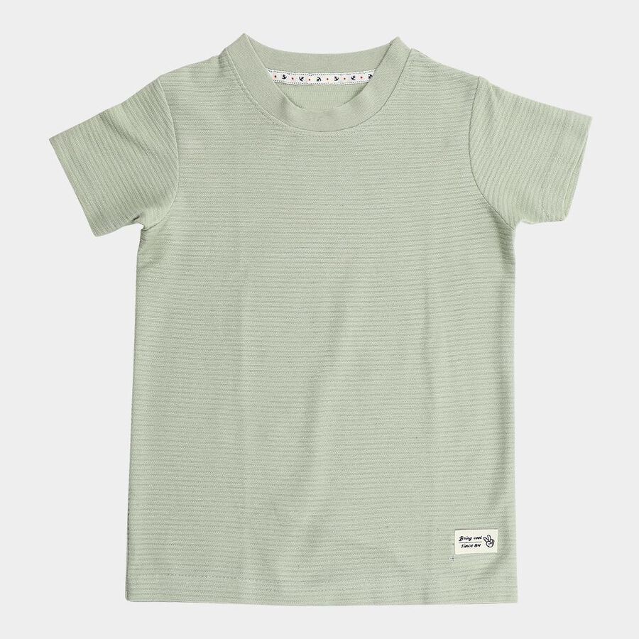 Boys Light Sage Green Crew Neck Casual T-Shirt, हल्का हरा, large image number null