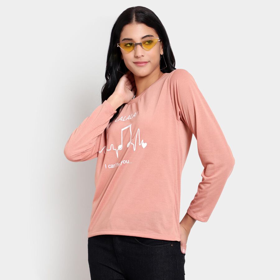 Solid Round Neck Top, Pink, large image number null