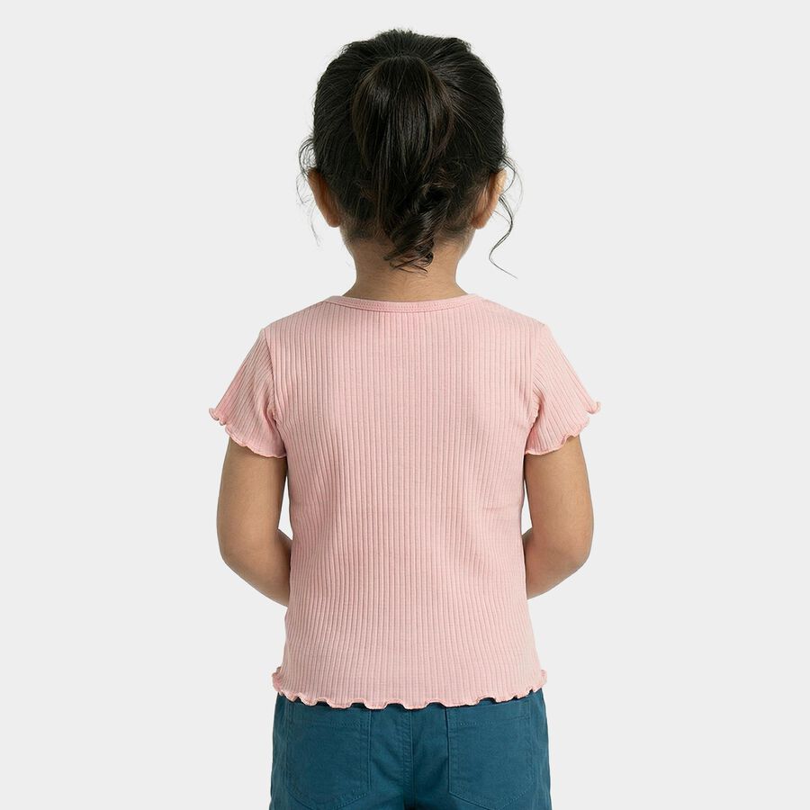 Girls Pink Cotton Round Neck Casual T-Shirt, हल्का गुलाबी, large