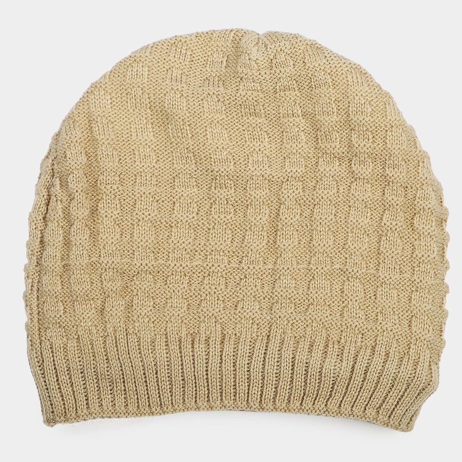 Boys' Beige Textured Knit Beanie Cap, Beige, large
