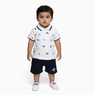 Infants' White Cotton Polo Neck Printed Baba Suit, नेवी ब्लू, small image number null