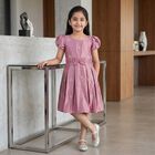 Girls' Pink Fit and Flare Embellished Bow Frock, गुलाबी, small