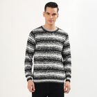 Men's Black and White Crew Neck Casual Pullover, काला, small image number null