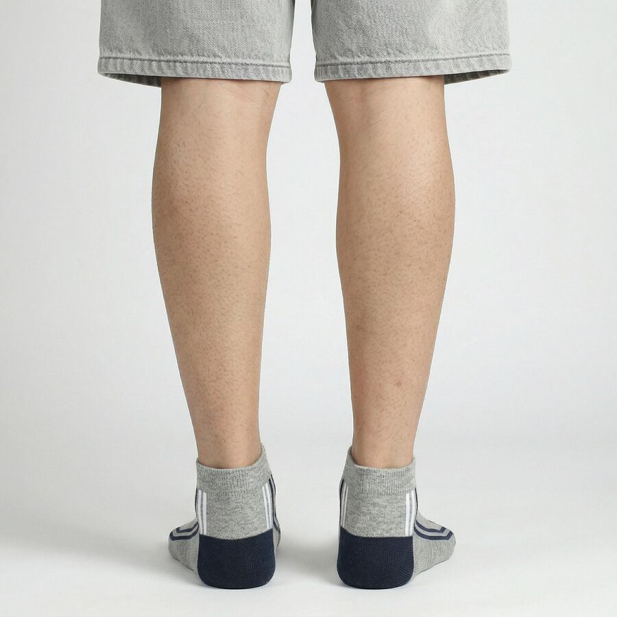 Men's Grey Regular Fit Striped Pack of 3 Socks, मिश्रित हल्का ग्रे, large