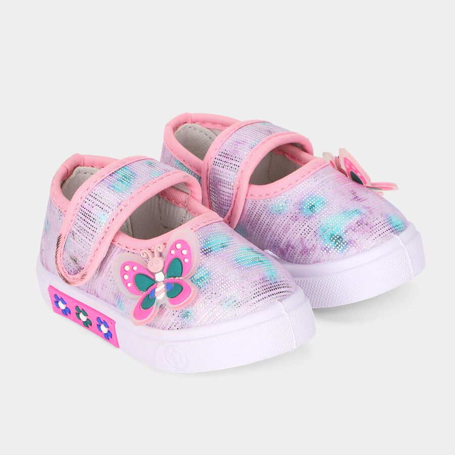 Girls' Pink Velcro Strap Casual Sneakers, गुलाबी, large