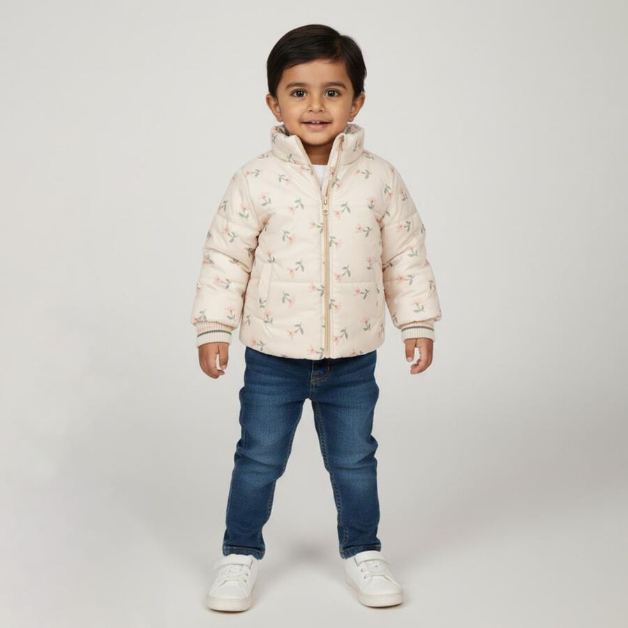 Infants Light Beige High Neck Casual Jacket, Beige, large image number null
