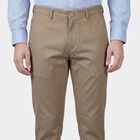 Men's Beige Slim Fit Flat-Front Casual Trousers, Beige, small