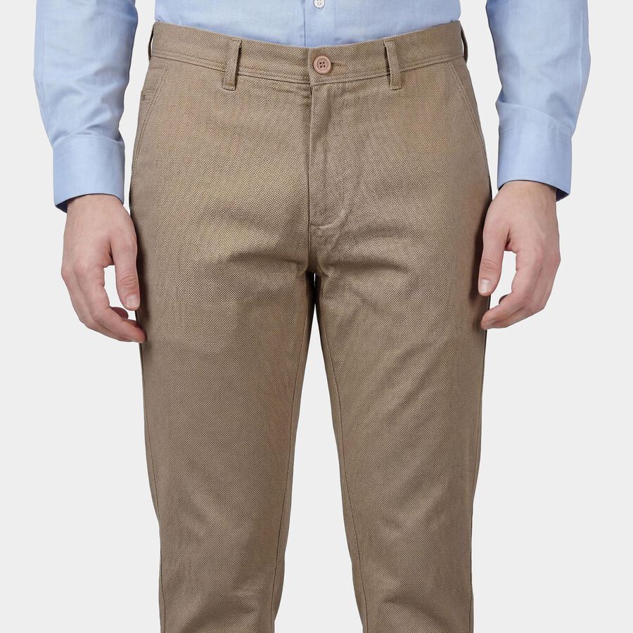 Men's Beige Slim Fit Flat-Front Casual Trousers, Beige, large