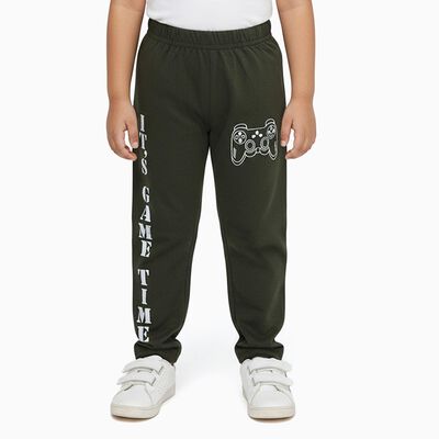 Boys' Deep Olive Green Gaming Print Cotton Blend Pyjama