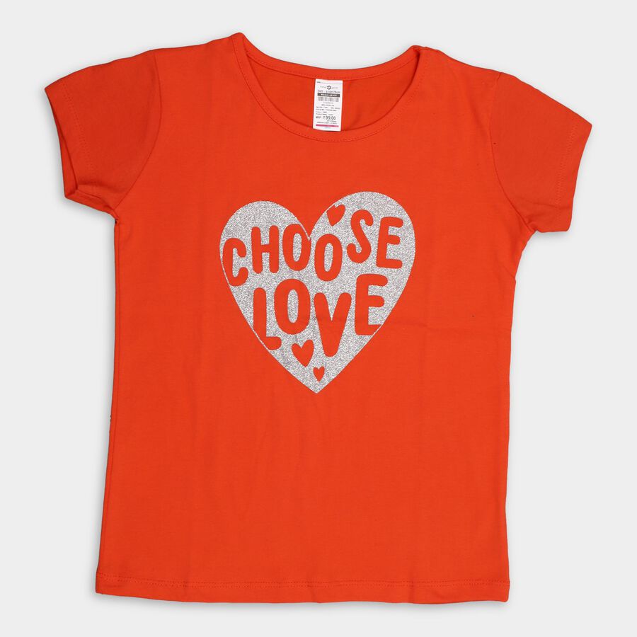 Girl's Cotton T-Shirt , Orange, large image number null