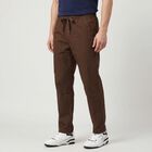 Men's Brown Slim Fit Drawstring Casual Trousers, Brown, small