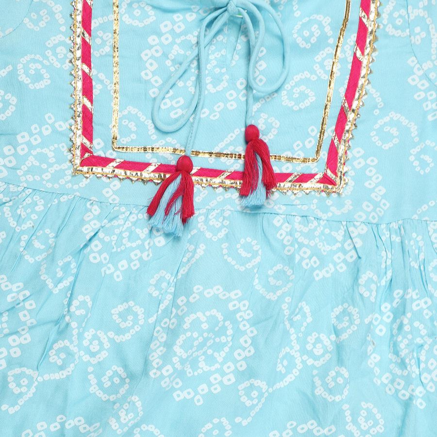 Girls Light Sky Blue Printed Square Neck Bohemian Fusion Set, Light Blue, large image number null