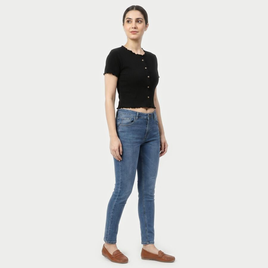 Women's Black Cotton Blend Top, काला, large
