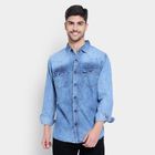 Cotton Solid Casual Shirt, Mid Blue, small image number null