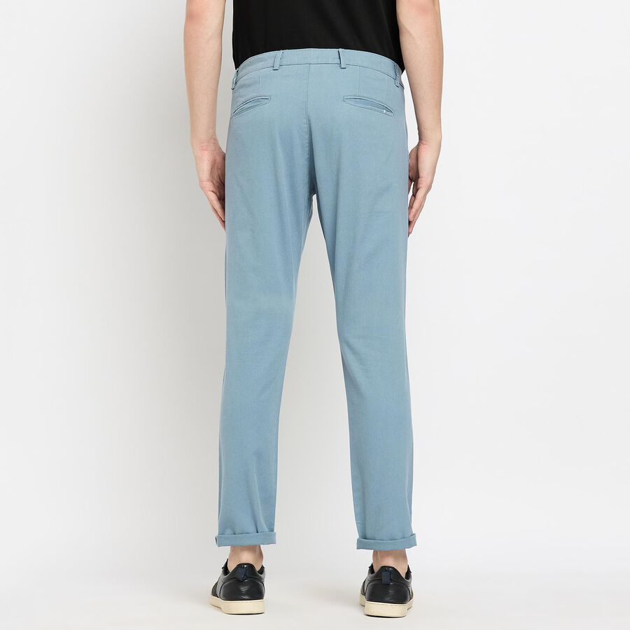 Men's100% Cotton Slim Fit Casual Trousers, Light Blue, large image number null