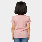 Girls' Pink Cotton Round Neck Ruffle Sleeve Printed T-Shirt, हल्का गुलाबी, small