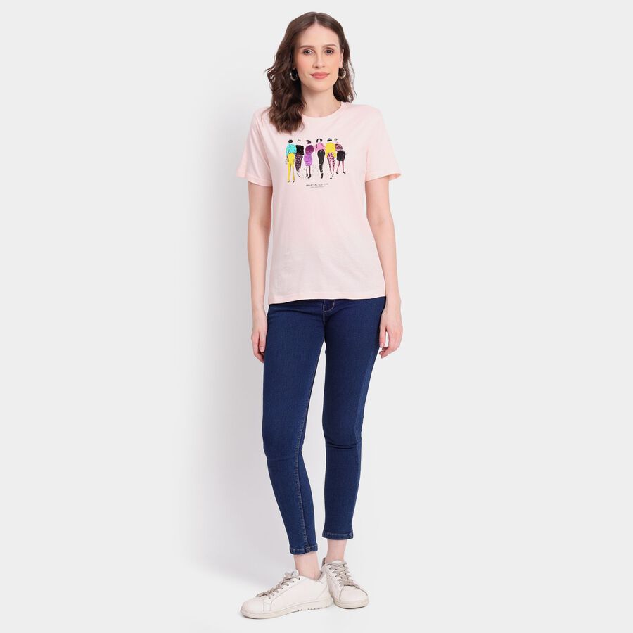 Ladies' Cotton Round Neck T-Shirt, Pink, large image number null