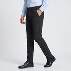 Men's Black Slim Fit Flat-Front Casual Trousers, Black, small
