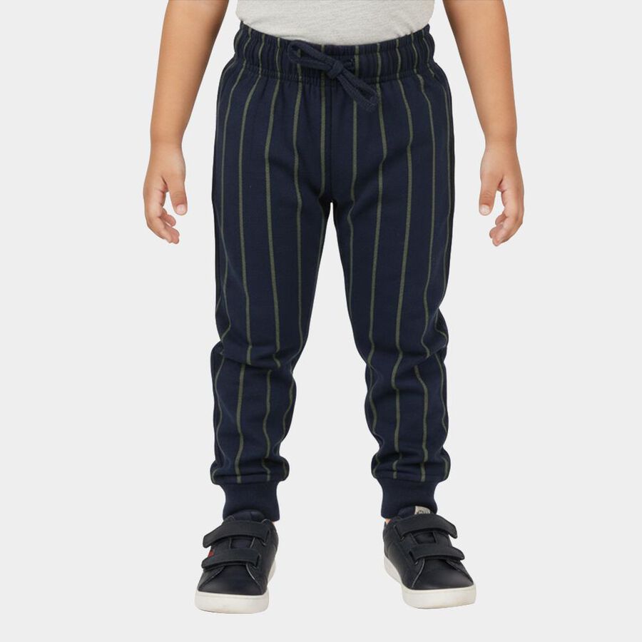 Boys' Dark Navy Blue Striped Elastic Waist Pyjama, Navy Blue, large image number null
