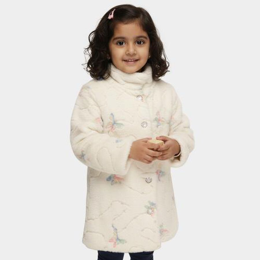 Girls Snow White High Neck Casual Jacket, White, large image number null