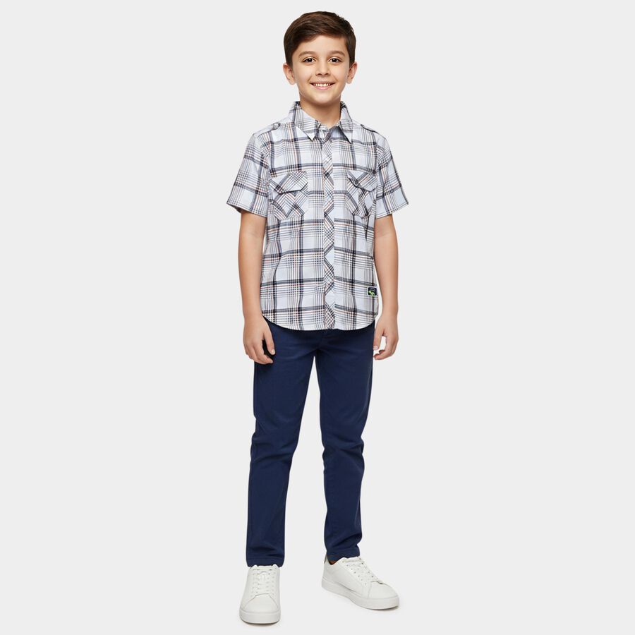 Boys' White Cotton Half Sleeve Classic Collar Casual Shirt, White, large