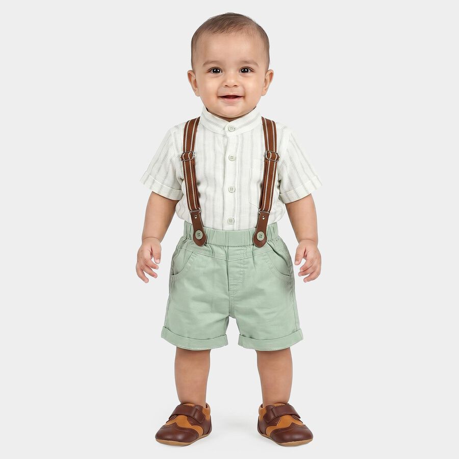 Infants' Mint Green Mandarin Collar Striped Suspender Baba Suit, Light Green, large
