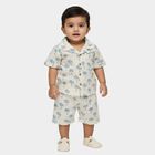 Infants' Off-White Cotton Collared Palm Tree Printed Baba Suit, Off White, small