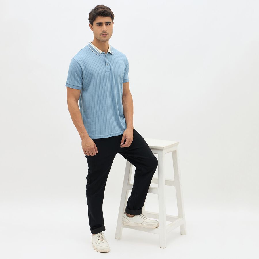 Men's Light Powder Blue Polo Neck Casual T-Shirt, Mid Blue, large image number null