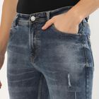 Men's Stonewashed Blue Skinny Fit Distressed Jeans, गहरा ग्रे, small image number null