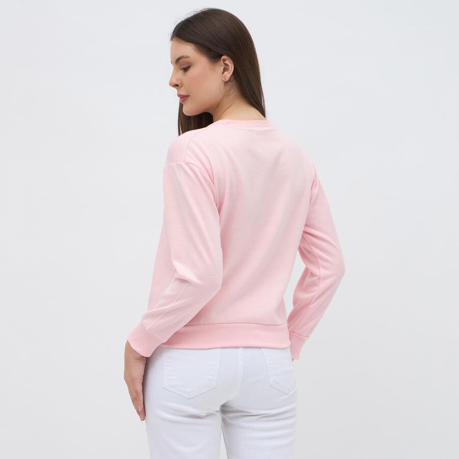 Women's Light Pink Crew Neck Casual Sweatshirt, हल्का गुलाबी, large image number null