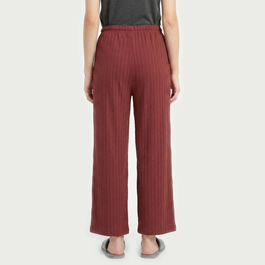 Women's Wine Straight Fit Ribbed Lounge Pyjama, Wine, large
