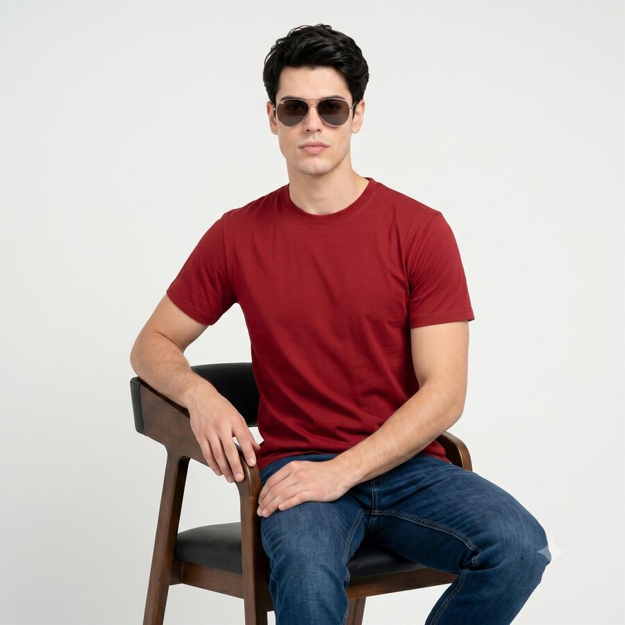 Men's Maroon Cotton Round Neck Regular T-Shirt, Maroon, large