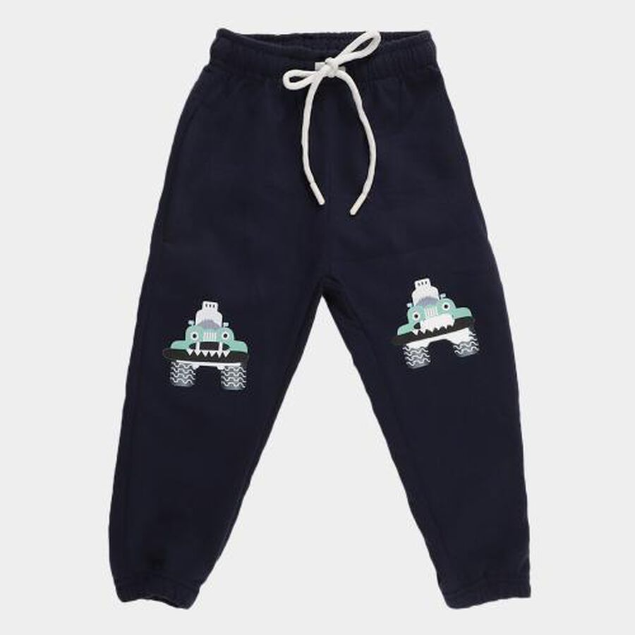 Boys' Dark Navy Blue Car Printed Elastic Waist Pyjama, Navy Blue, large image number null