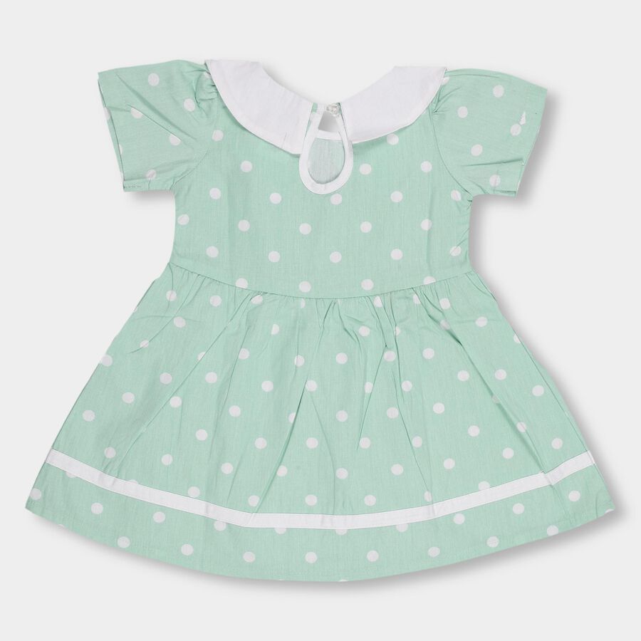 Girls' Mint Green Polka Dot Peter Pan Collar Frock, Light Green, large image number null