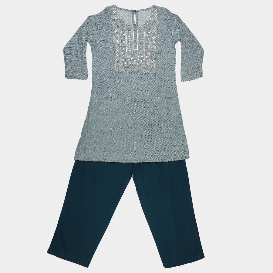 Girls Teal Blue Floral Printed Fusion Set, Teal Blue, large