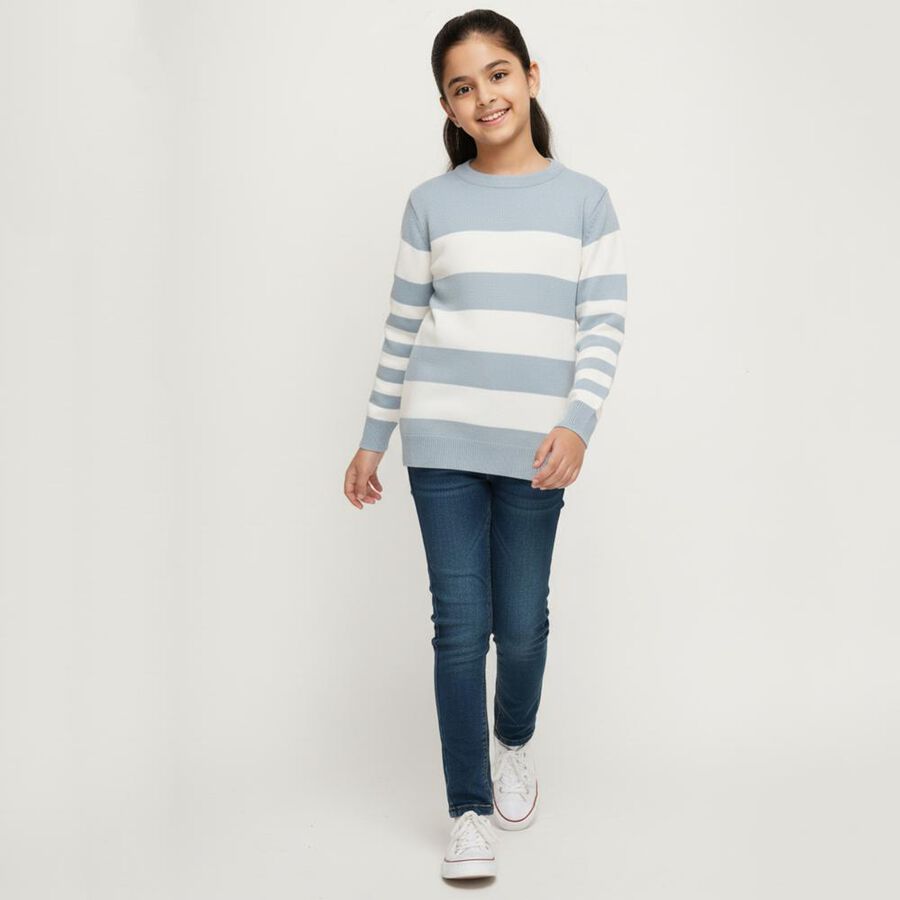 Girls' Light Powder Blue Crew Neck Casual Pullover, Light Blue, large image number null