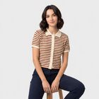 Women's Brown Cotton Polo Neck Crop Top, Brown, small