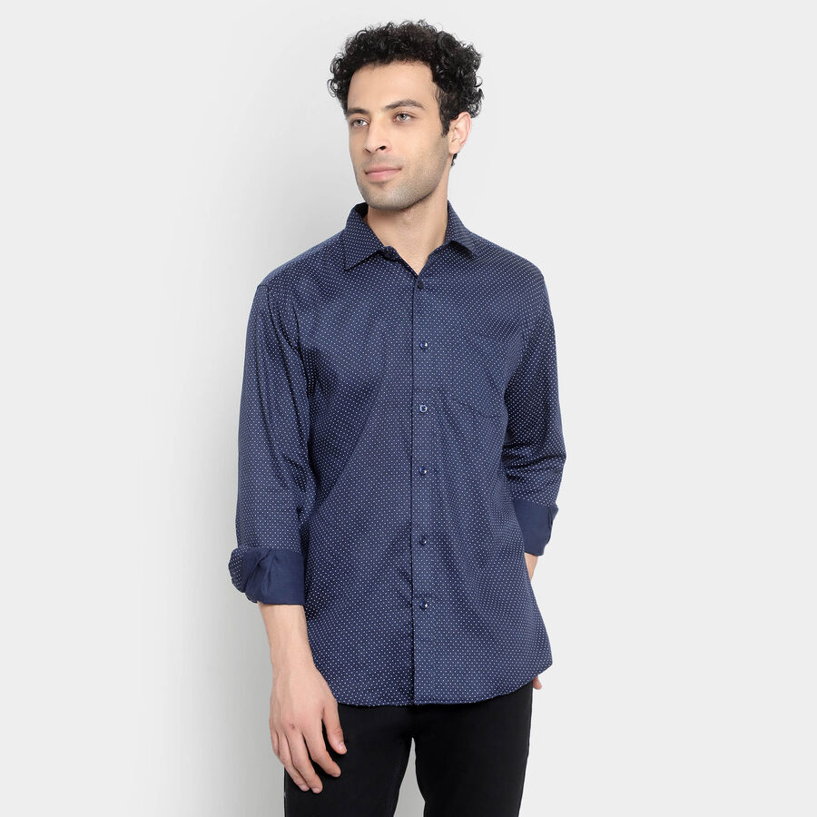Printed Formal Shirt, Navy Blue, large image number null