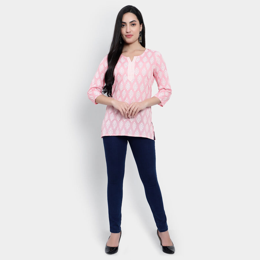 All Over Print Straight Kurti, Light Pink, large image number null