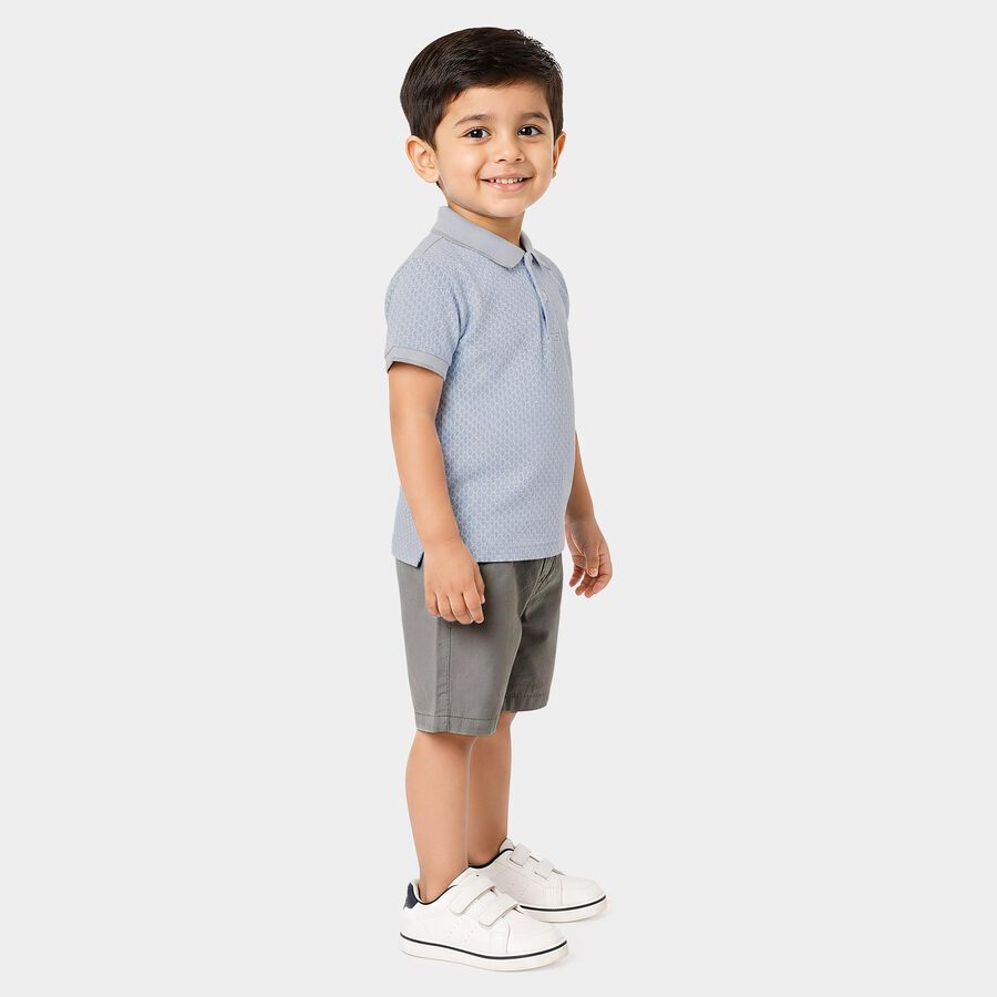 Boys Light Blue Polo Neck Printed Baba Suit, मध्यम नीला, large