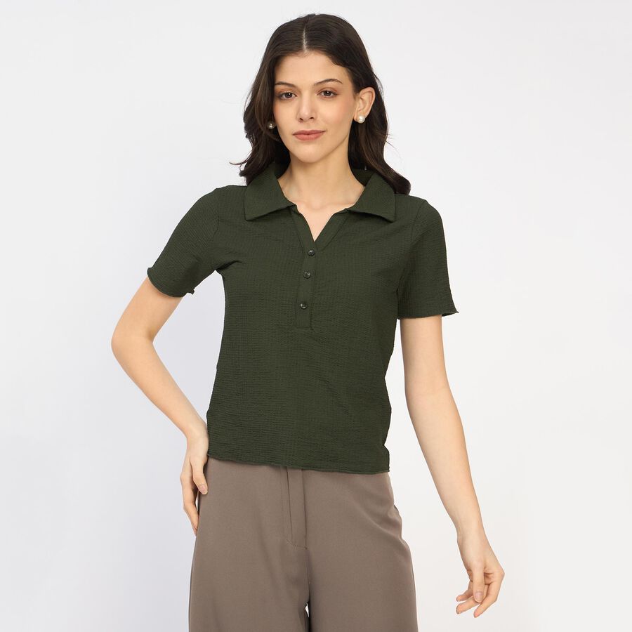 Ladies' Polo T-Shirt, गहरा हरा, large