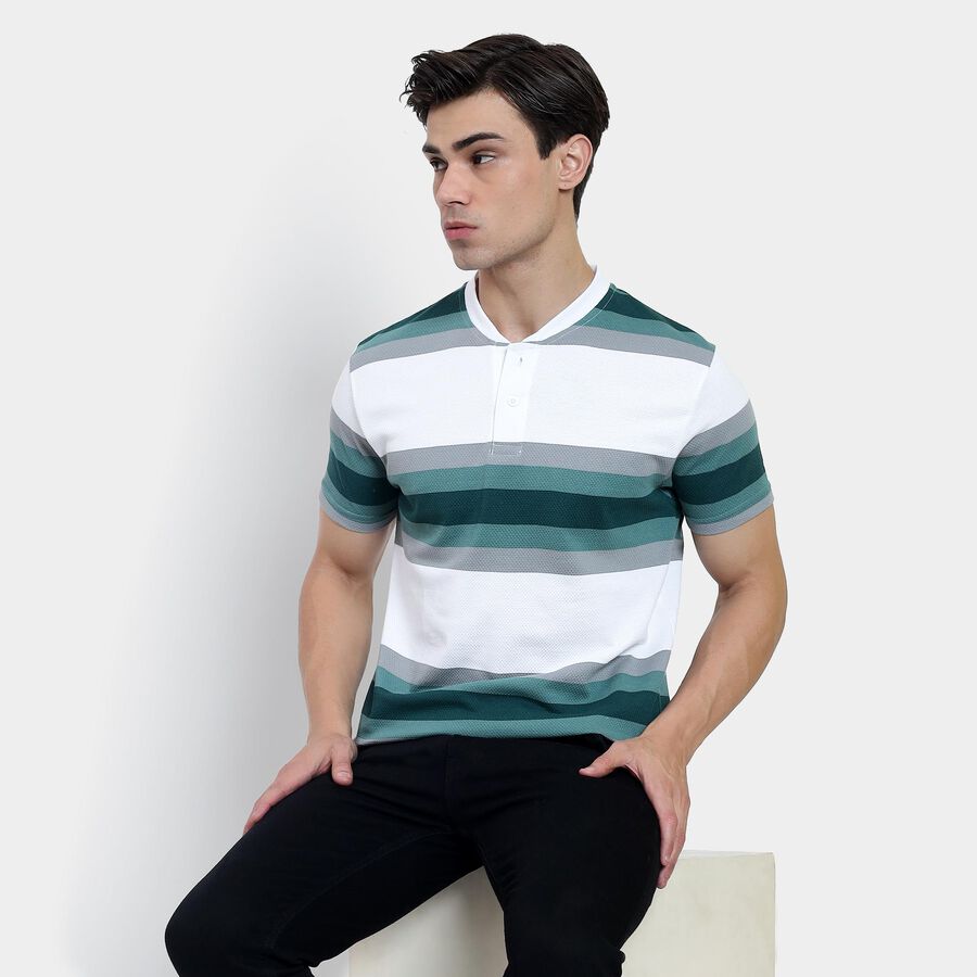 Men's Henley Half Sleeves T-Shirt , White, large image number null