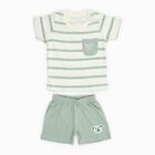 Infants' Light Green Cotton Round Neck Striped Baba Suit, Light Green, small